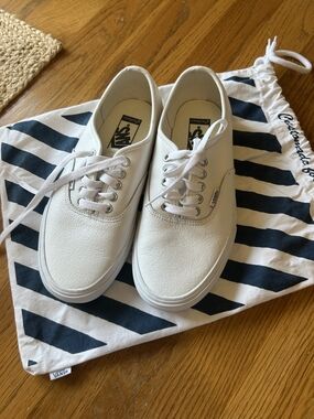 Vans Wide Width White Leather Authentic Low-Top Sneakers